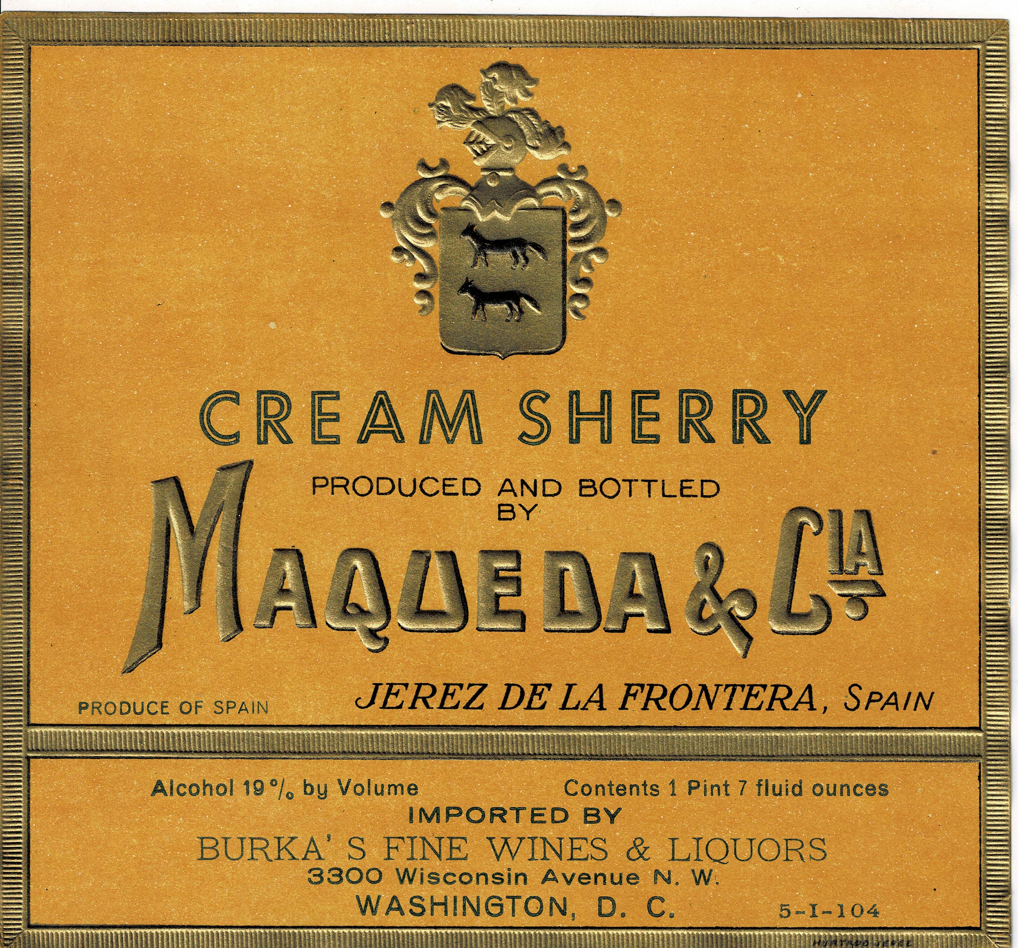 ETIQUETA VINO CREAM SHERRY. MAQUEDA & CIA.