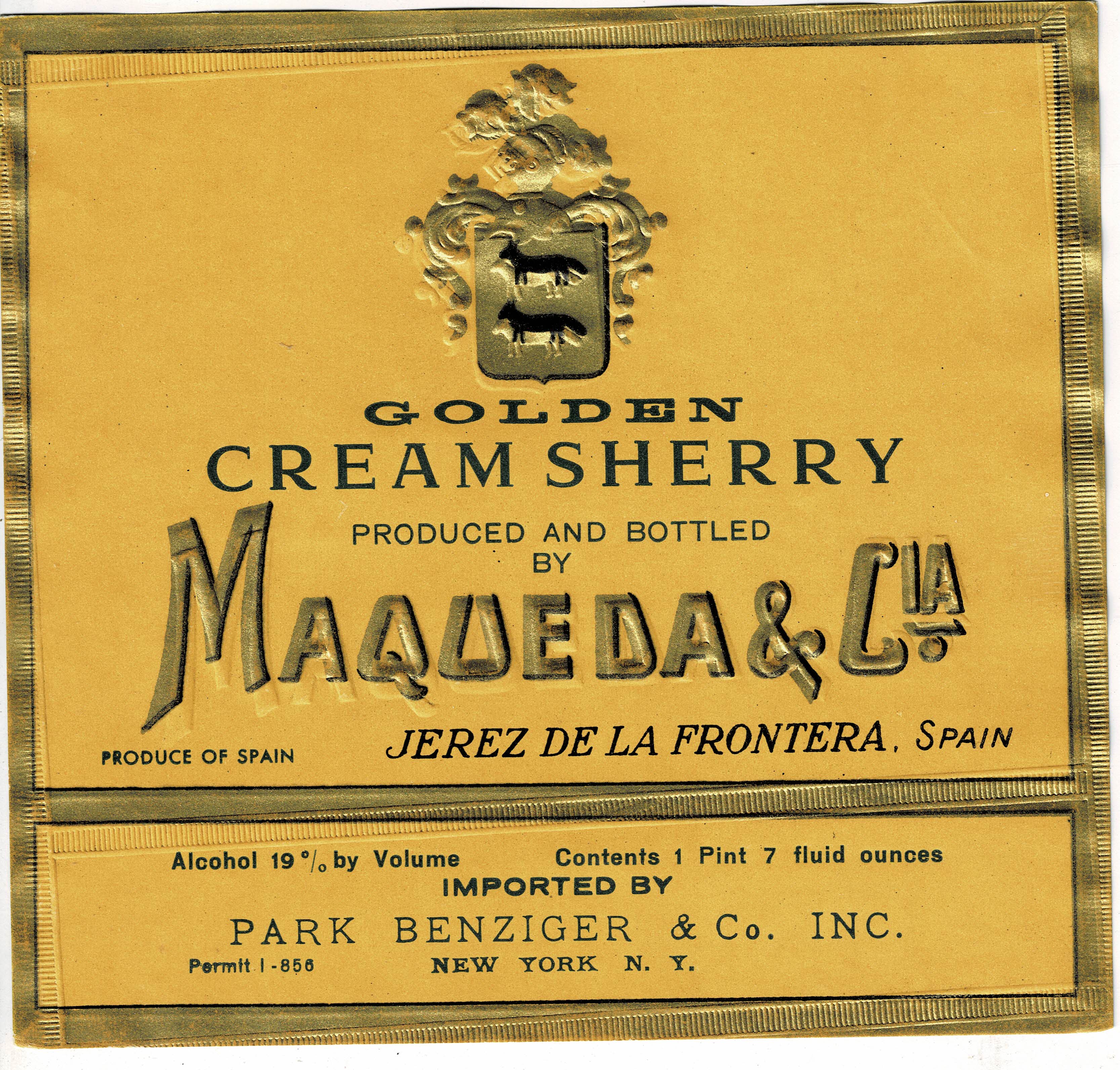 ETIQUETA VINO GOLDEN CREAM SHERRY. MAQUEDA & CIA.