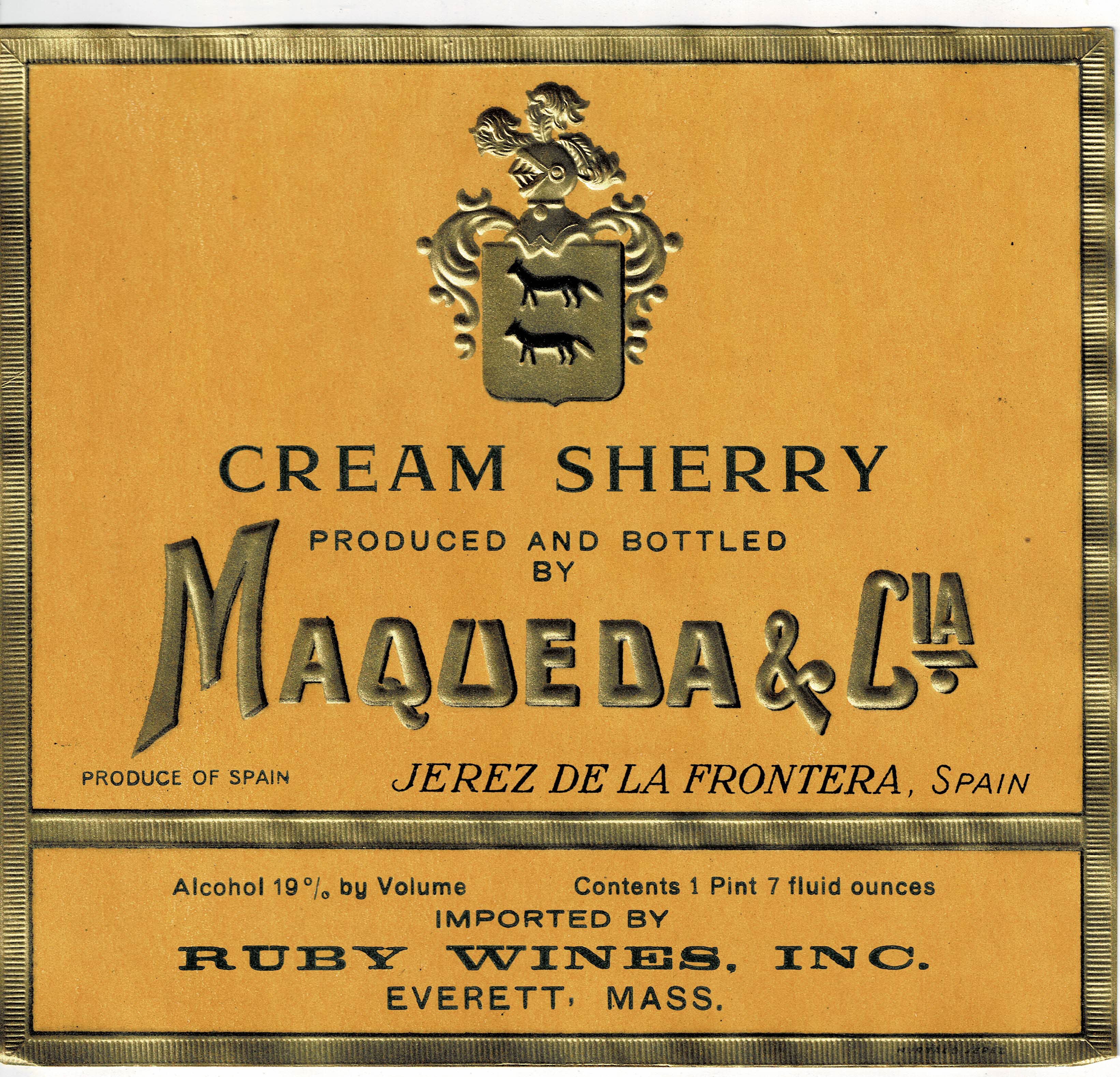 ETIQUETA VINO CREAM SHERRY. MAQUEDA & CIA.