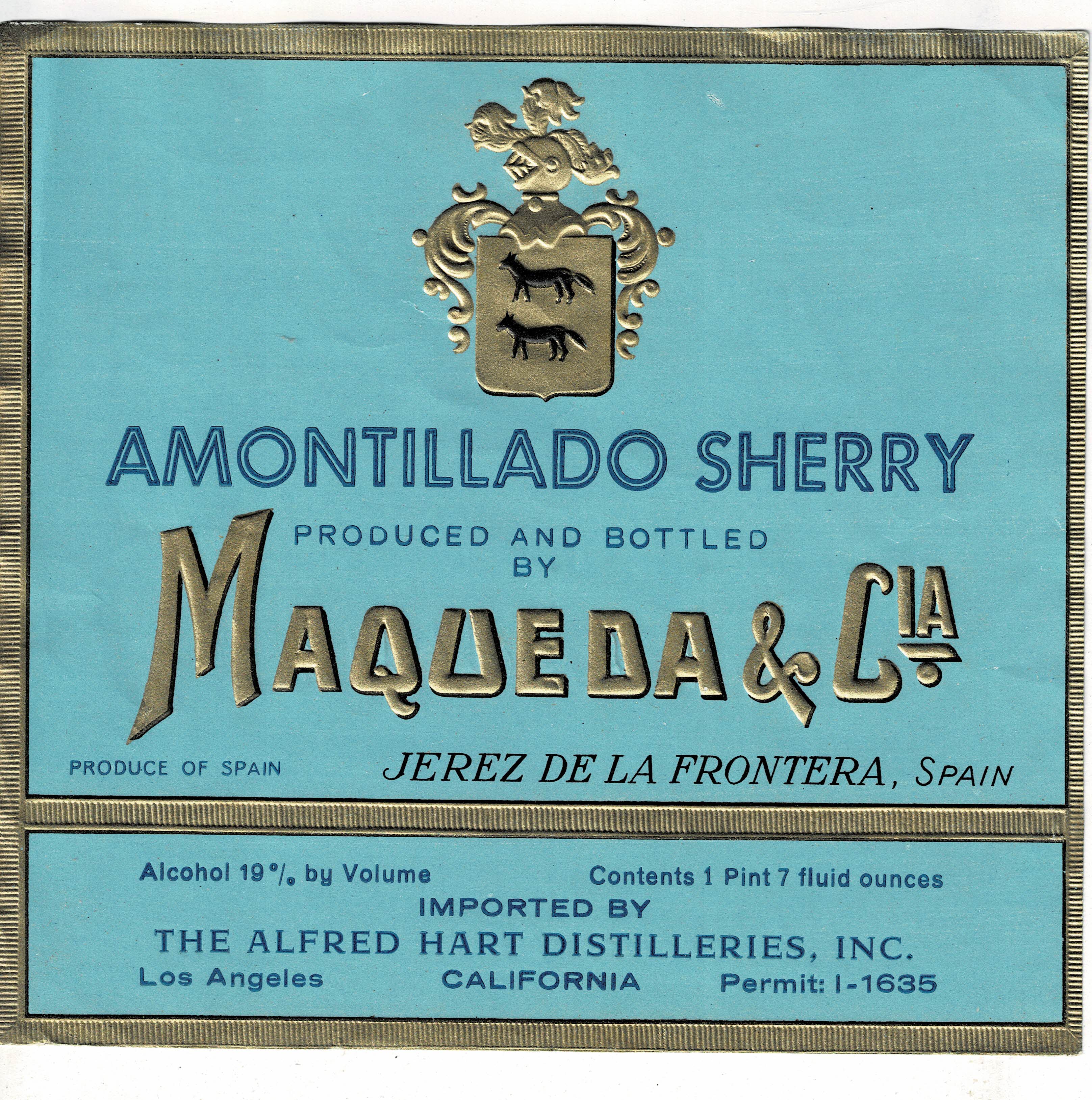 ETIQUETA VINO AMONTILLADO SHERRY. MAQUEDA & CIA.