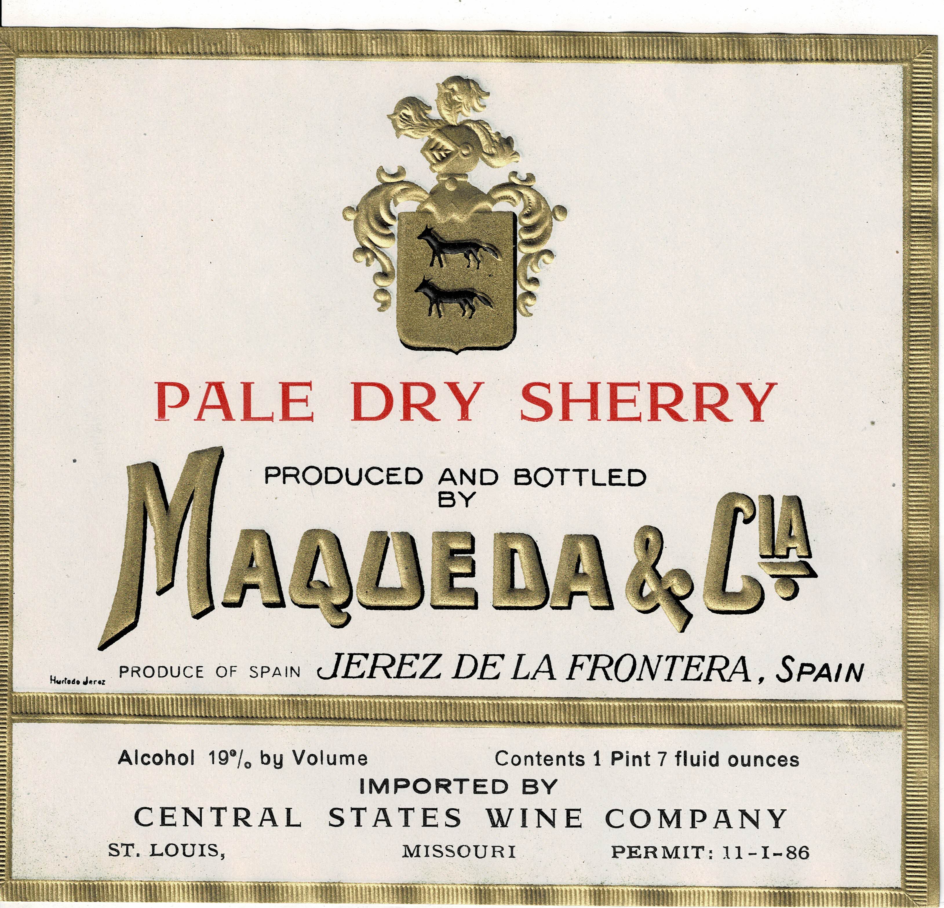 ETIQUETA VINO PALE DRY SHERRY. MAQUEDA & CIA.