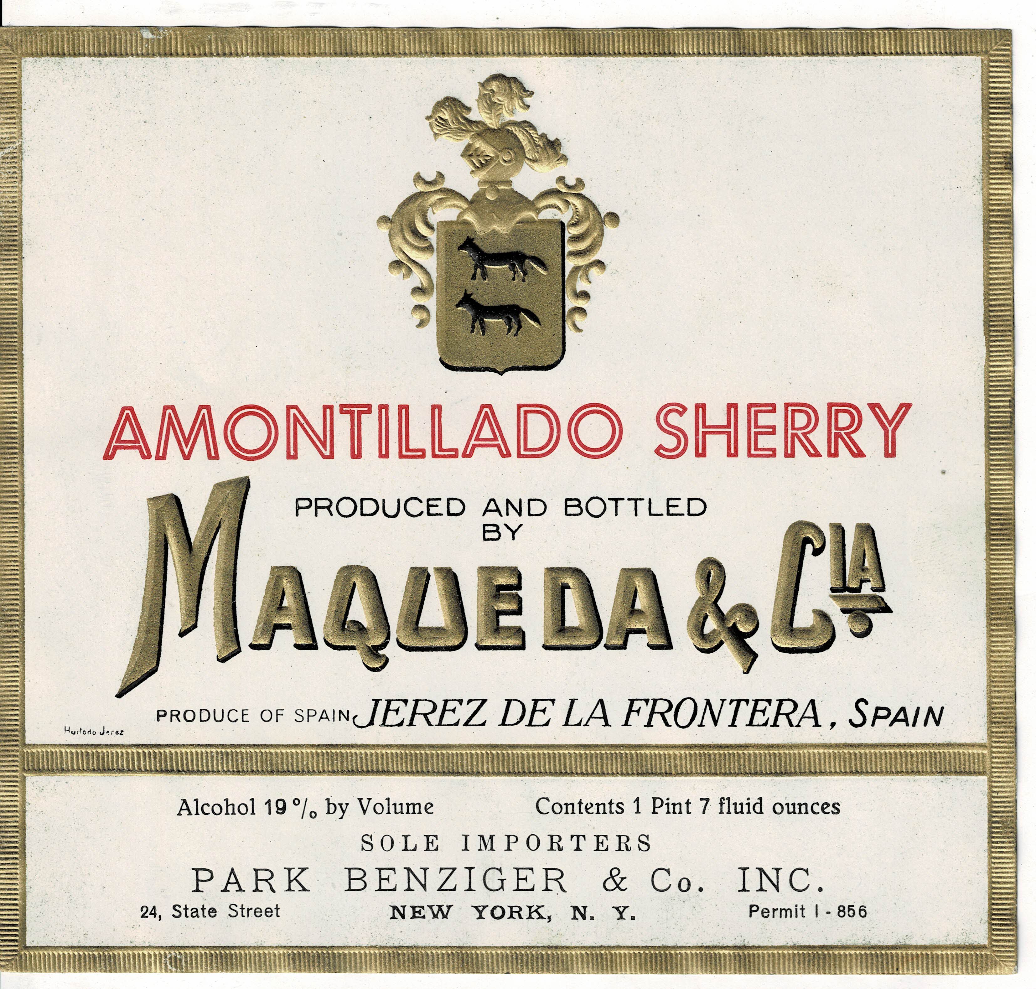 ETIQUETA VINO AMONTILLADO SHERRY. MAQUEDA & CIA.