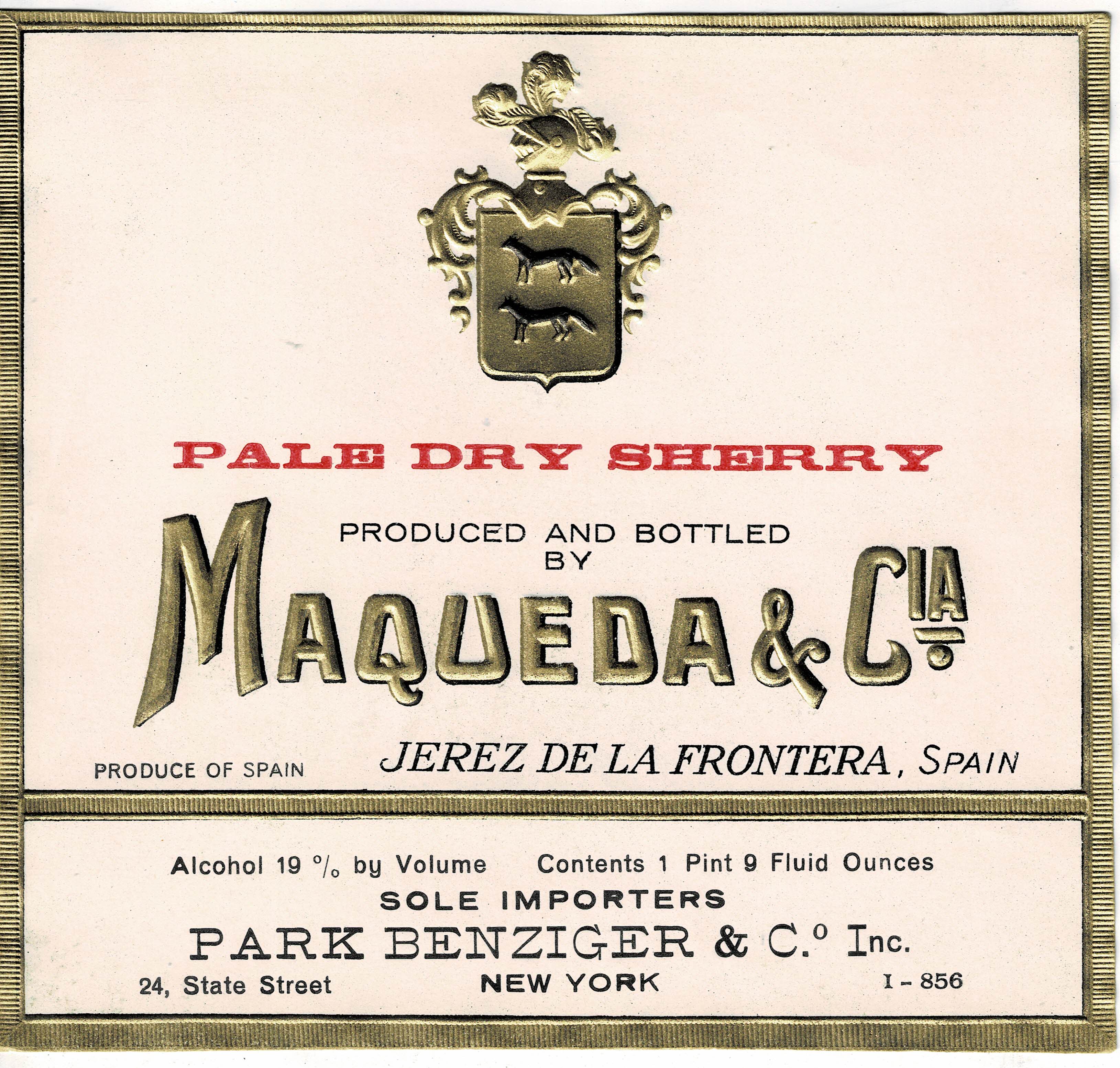 ETIQUETA VINO PALE DRY SHERRY. MAQUEDA & CIA.