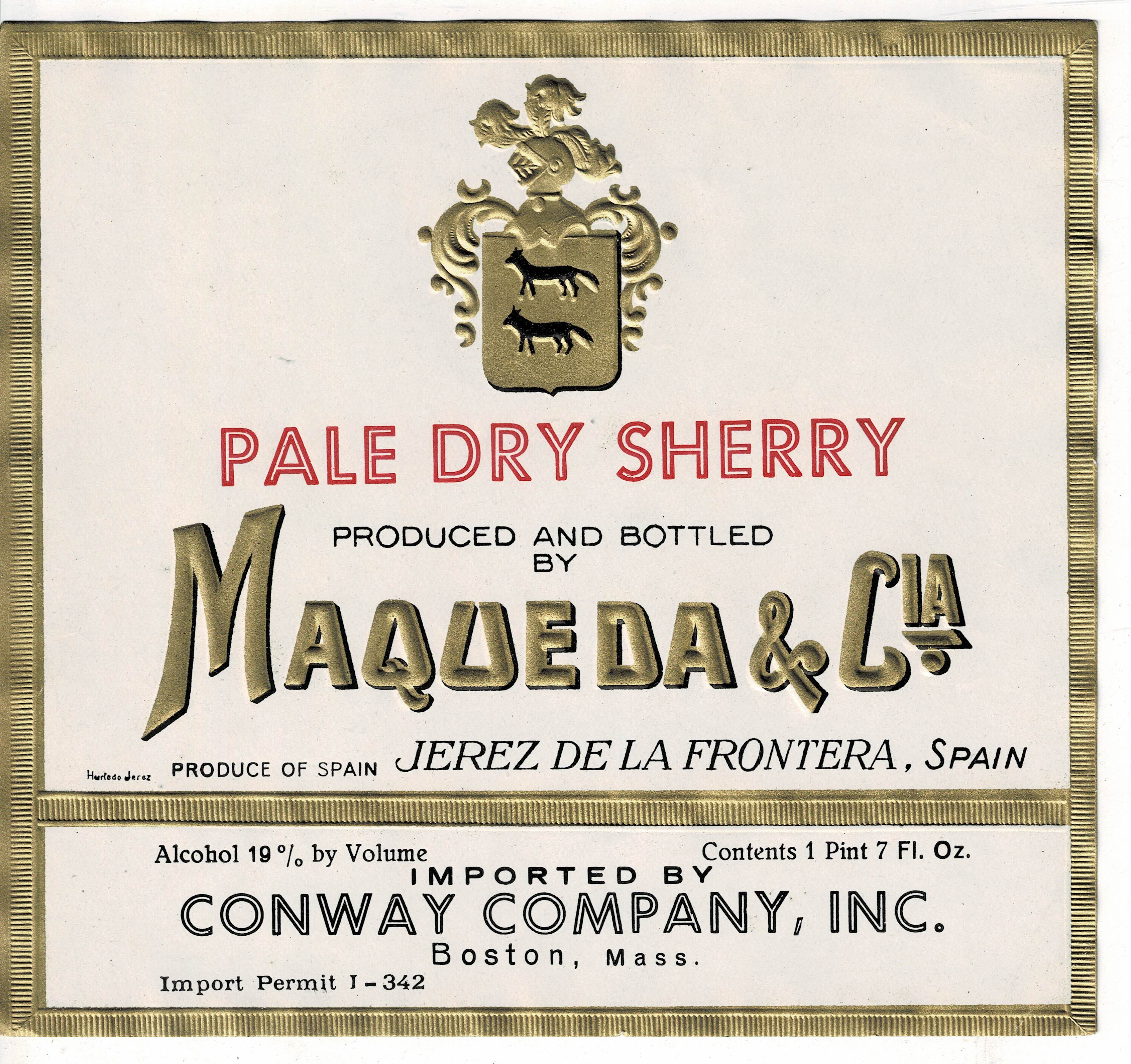 ETIQUETA VINO PALE DRY SHERRY. MAQUEDA & CIA.