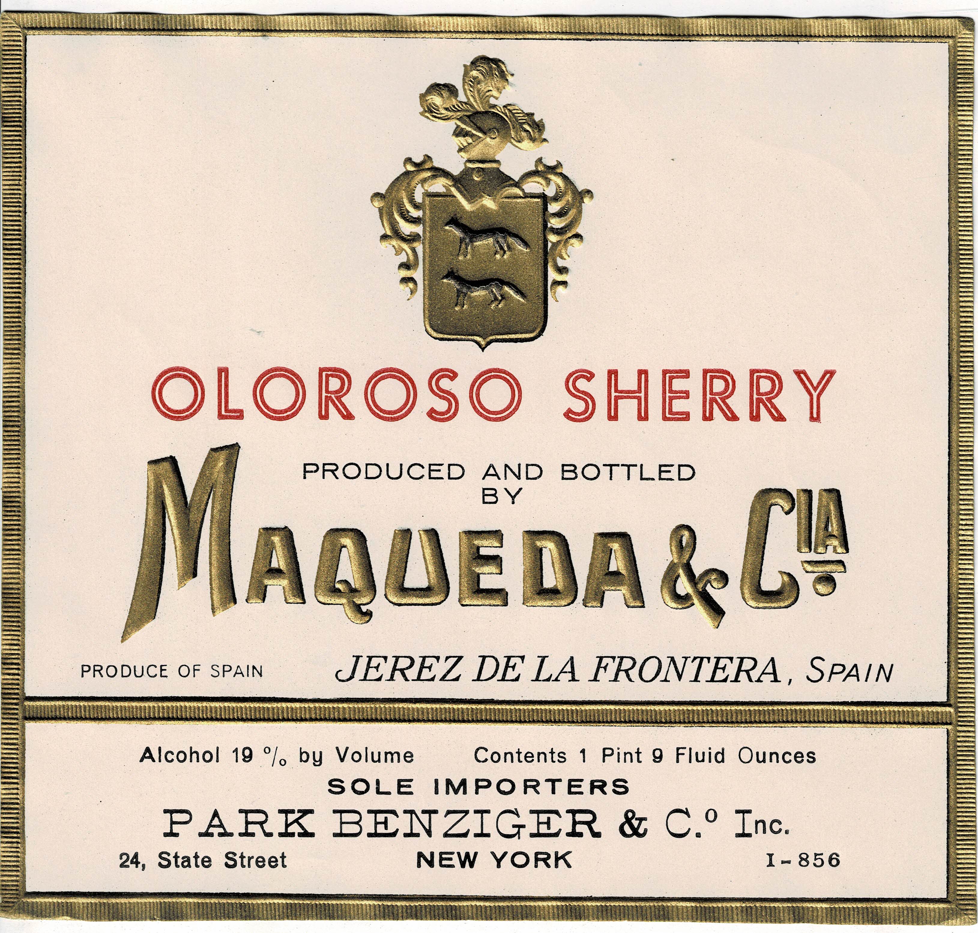 ETIQUETA VINO OLOROSO SHERRY. MAQUEDA & CIA.