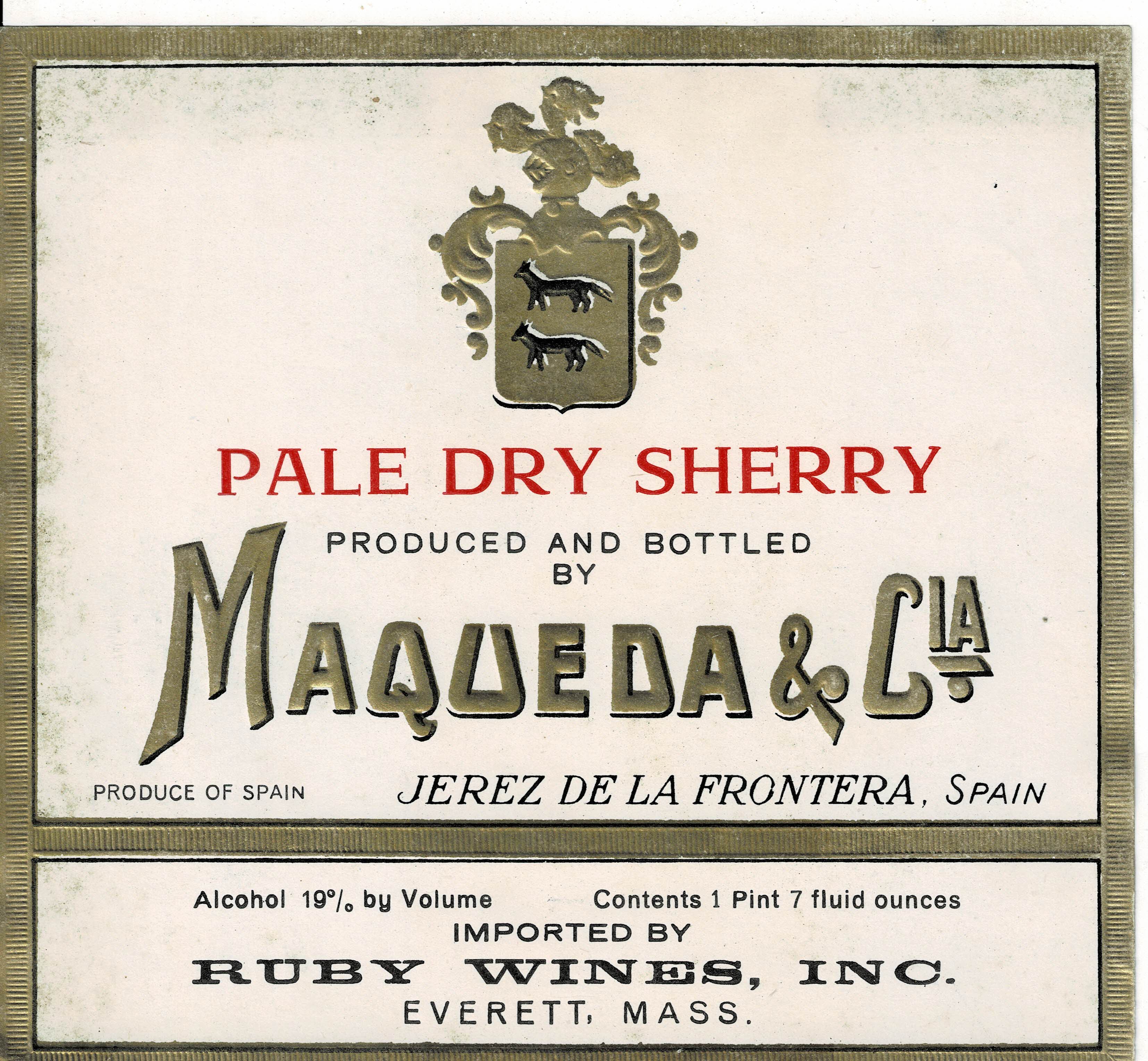 ETIQUETA VINO PALE DRY SHERRY. MAQUEDA & CIA.