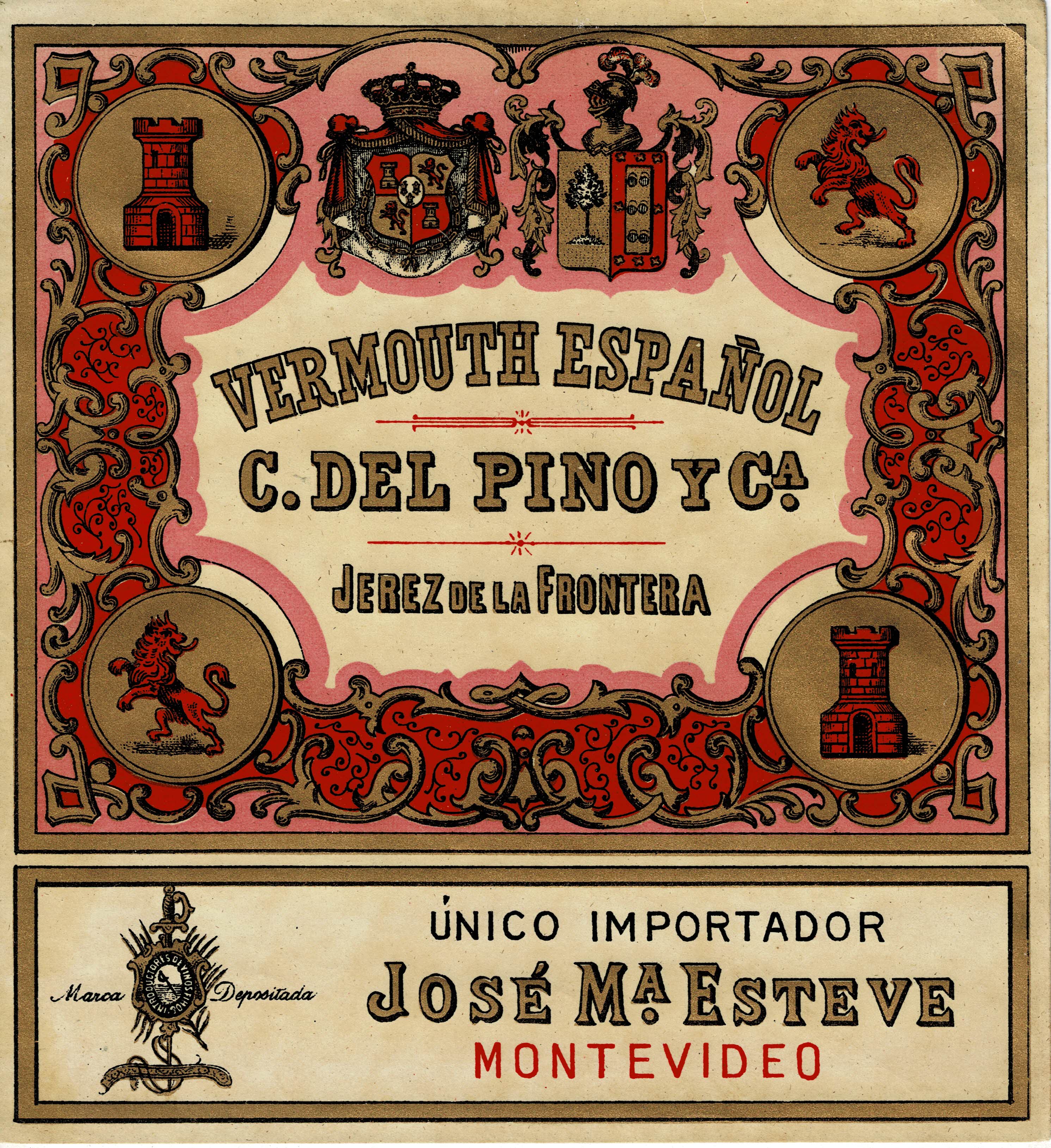 ETIQUETA VERMOUTH ESPAÑOL. C. DEL PINO Y CA. JEREZ