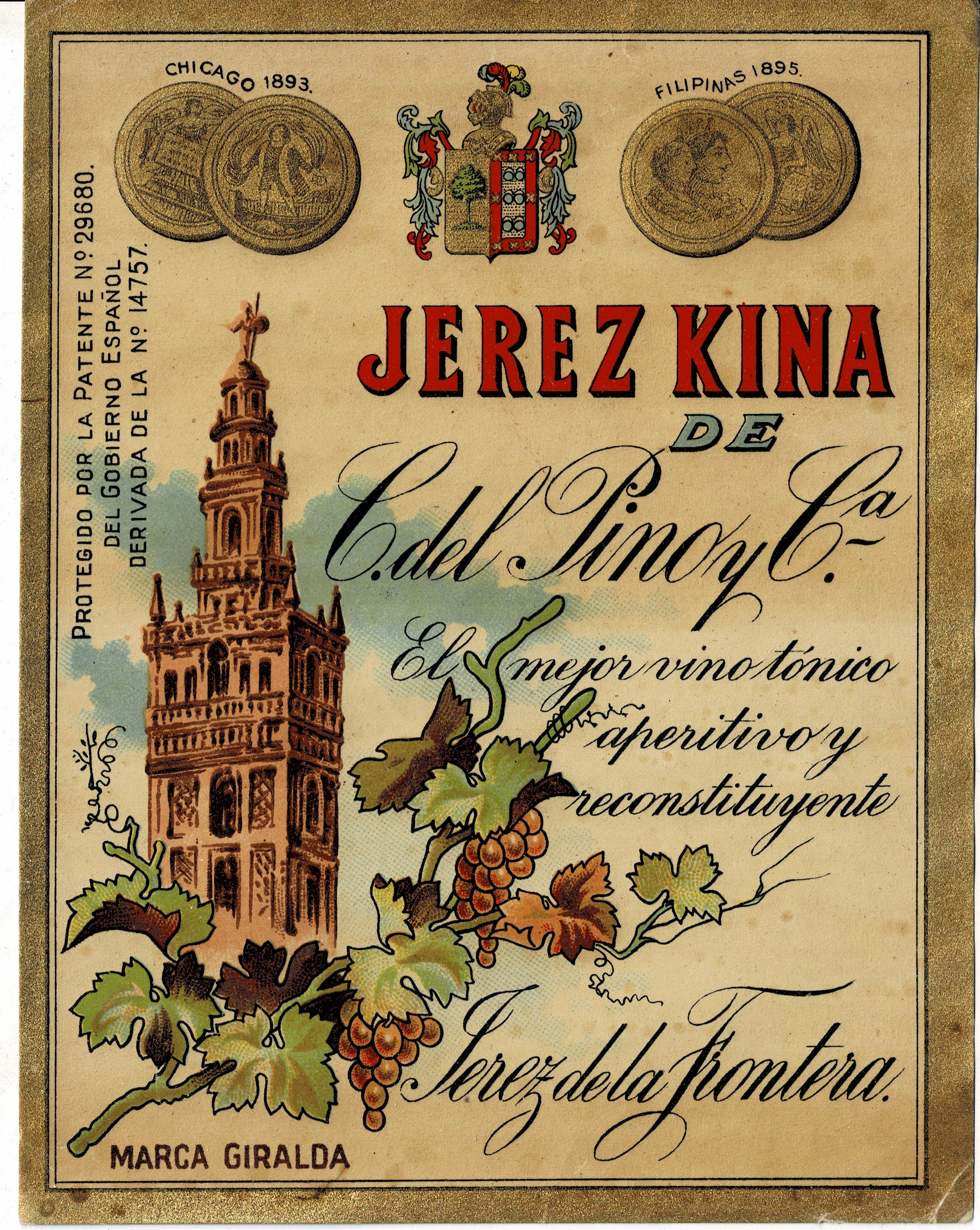 ETIQUETA VINO JEREZ KINA. C. DEL PINO Y CA. JEREZ