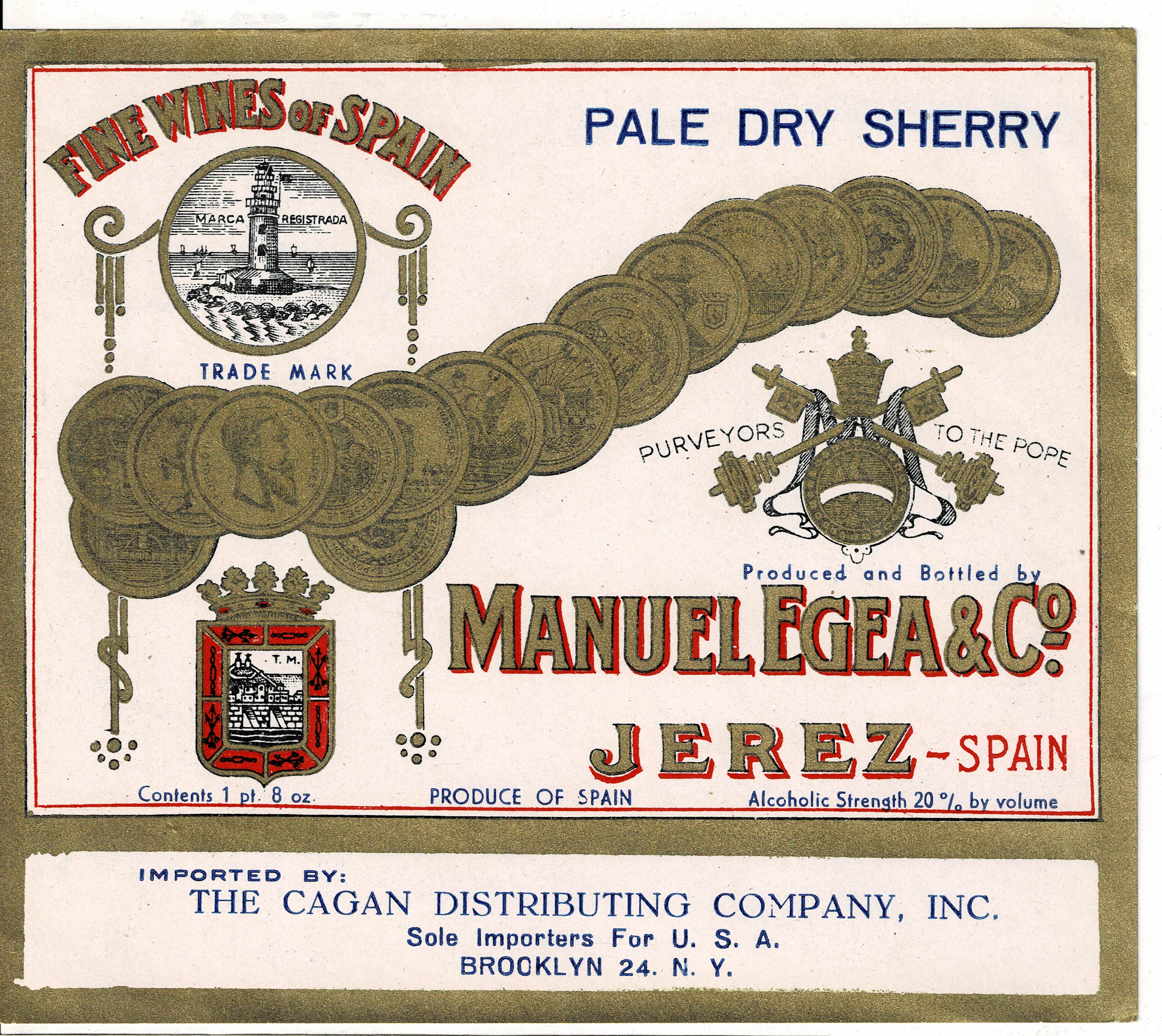 ETIQUETA VINO PALE DRY SHERRY. MANUEL EGEA & CO. JEREZ