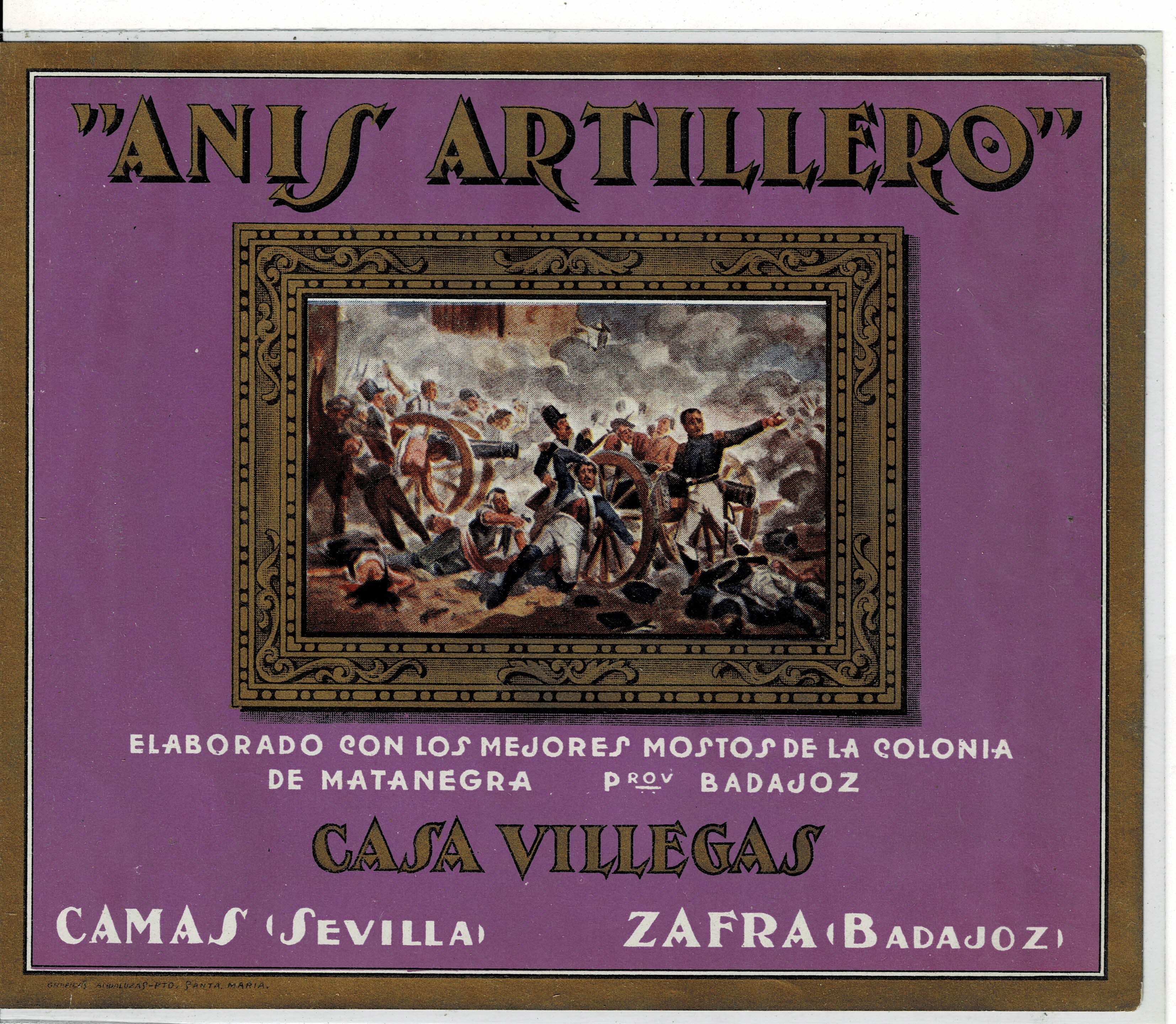 ETIQUETA ANIS ARTILLERO. CASA VILLEGAS