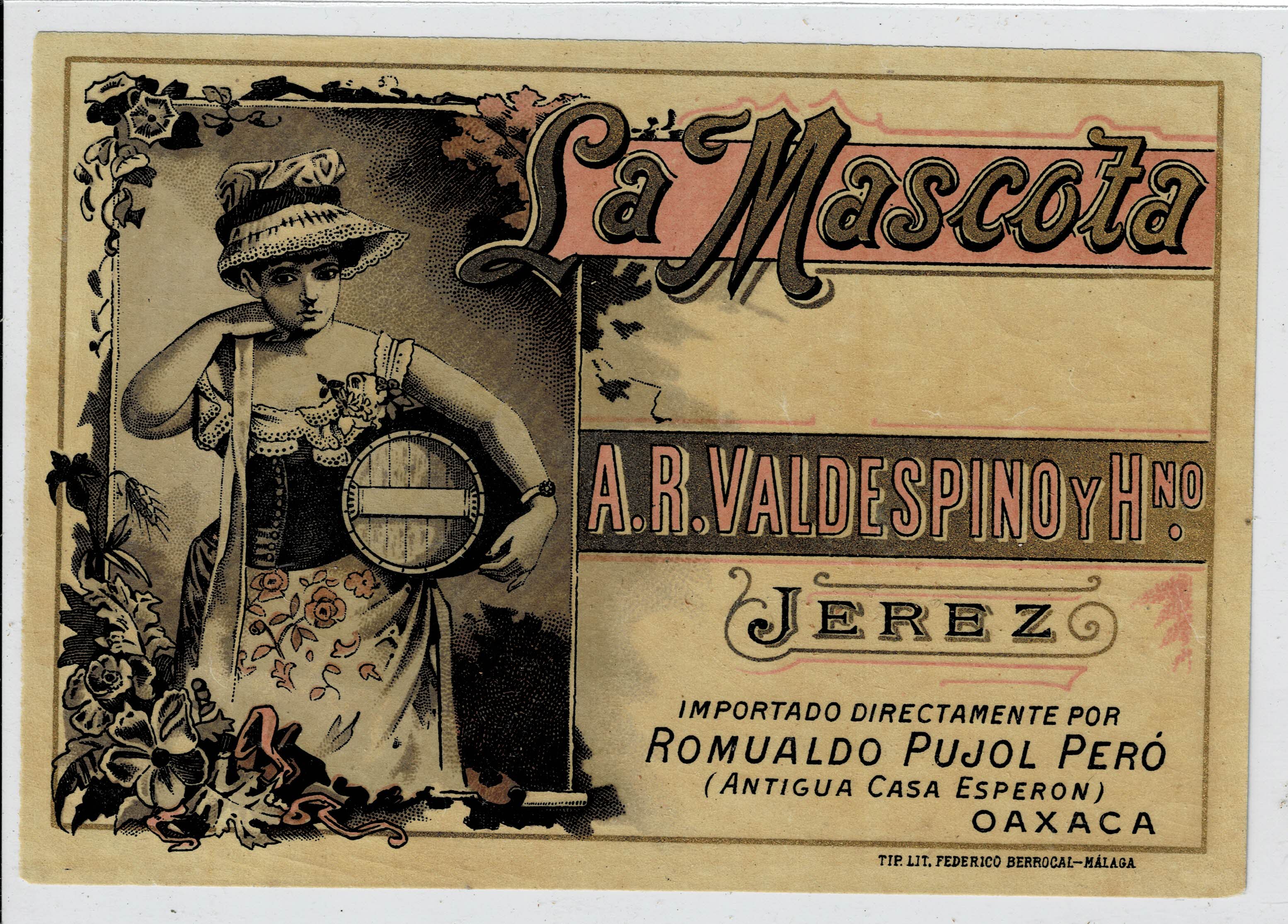 ETIQUETA VINO LA MASCOTA.  A.R. VALDESPINO Y HNO. JEREZ