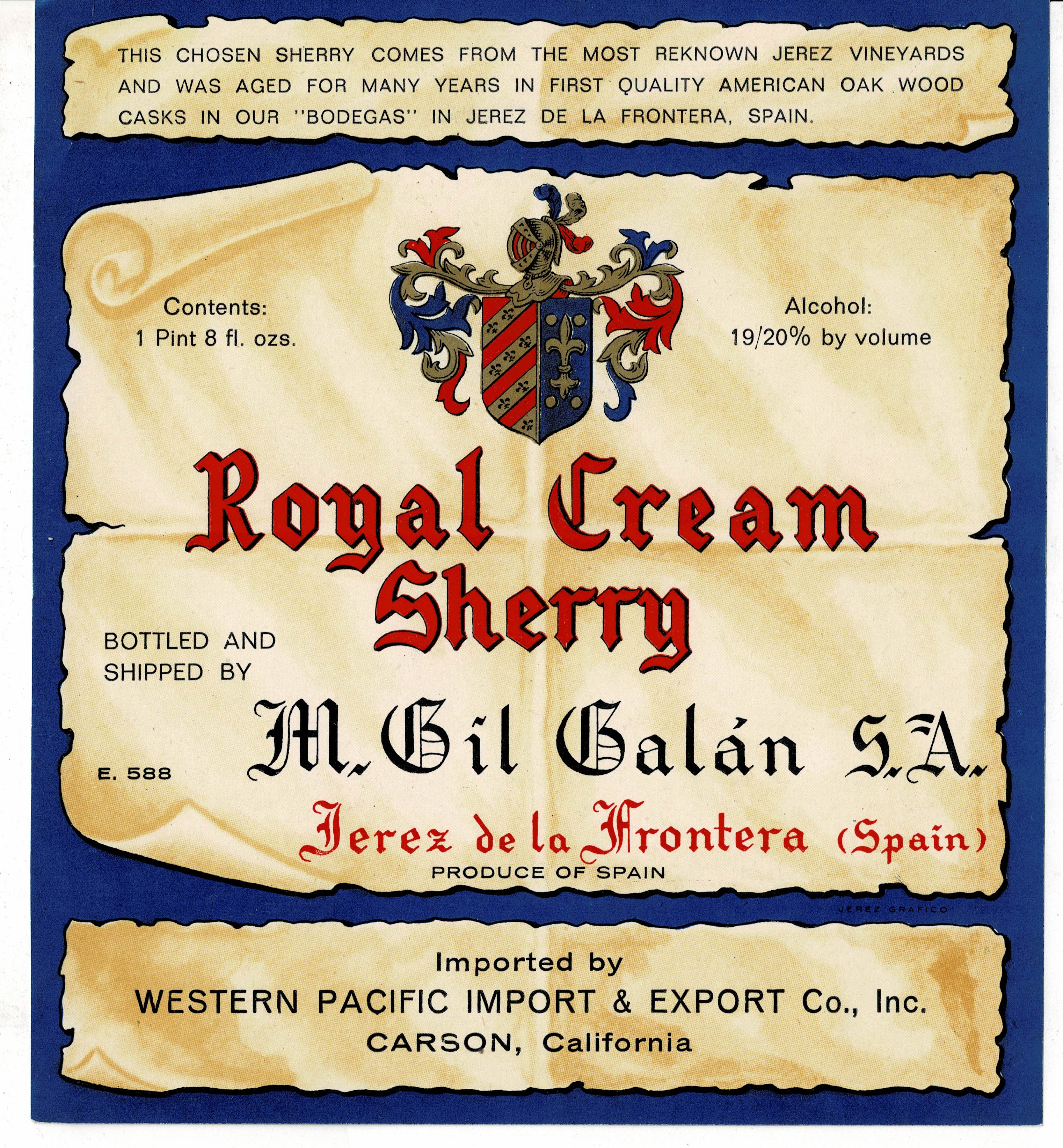 ETIQUETA VINO ROYAL CREAM SHERRY. M. GIL GALAN S.A. JEREZ