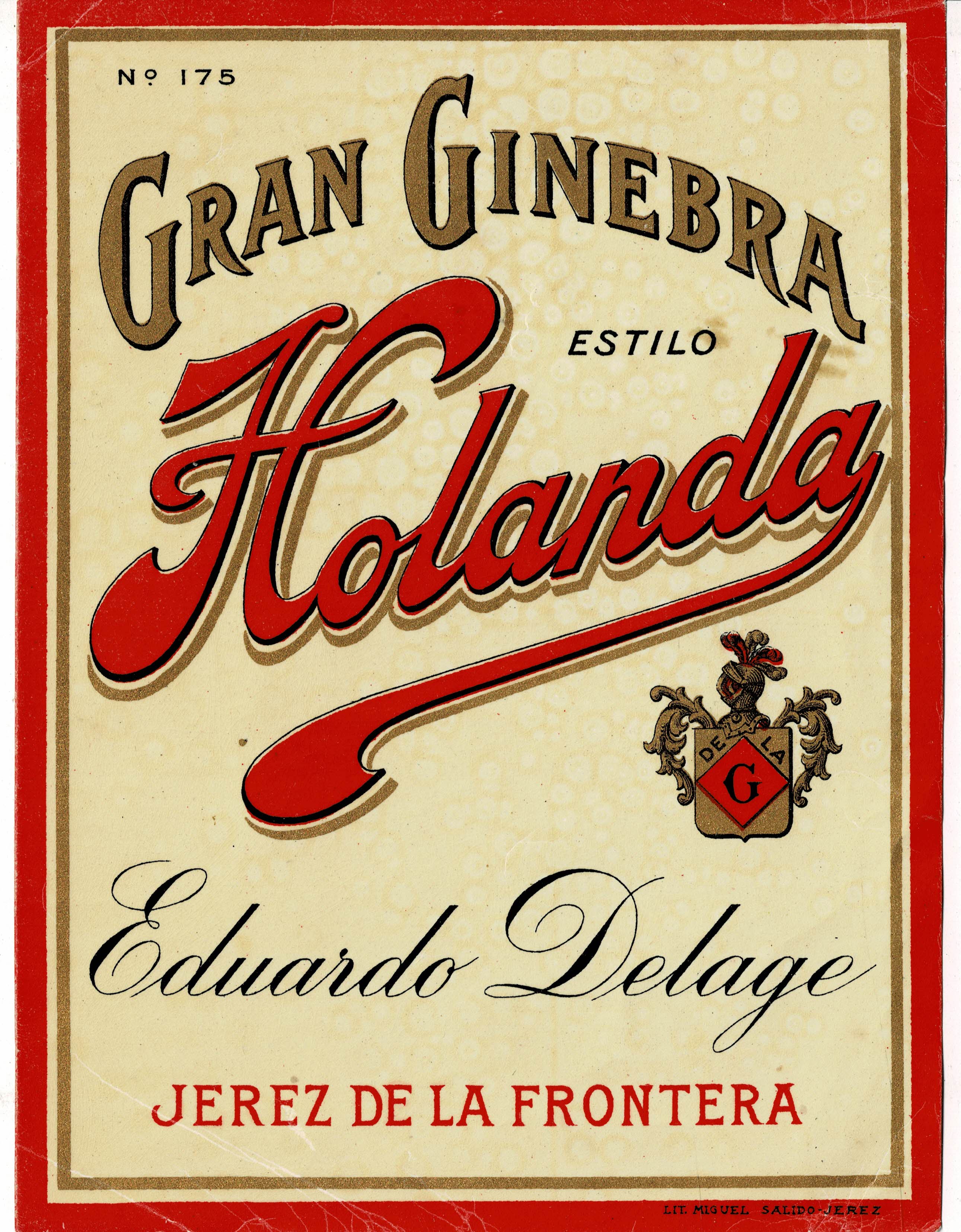 ETIQUETA GRAN GINEBRA ESTILO HOLANDA. EDUARDO DELAGE. JEREZ