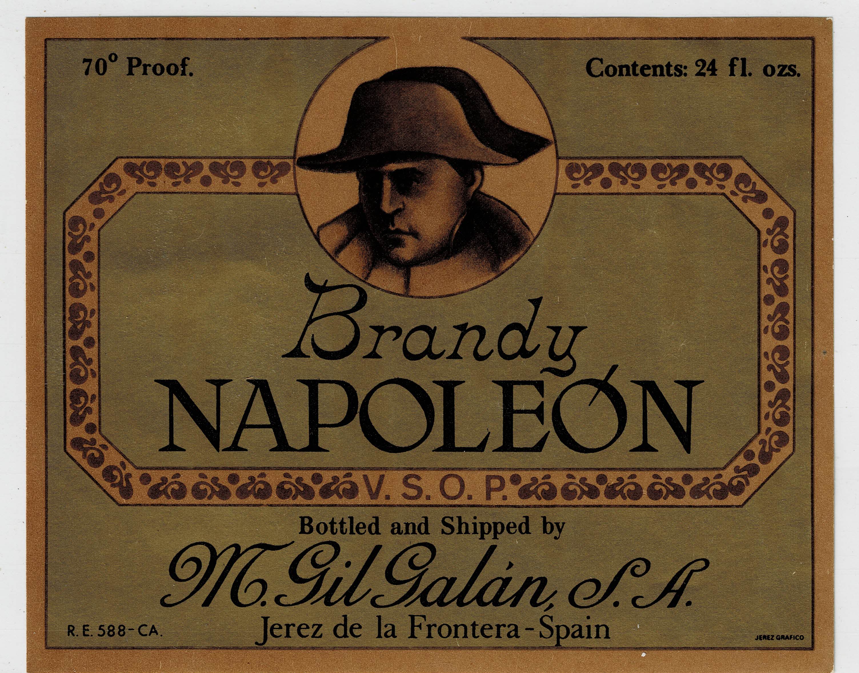 ETIQUETA BRANDY NAPOLEON. M. GIL GALAN S.A. JEREZ