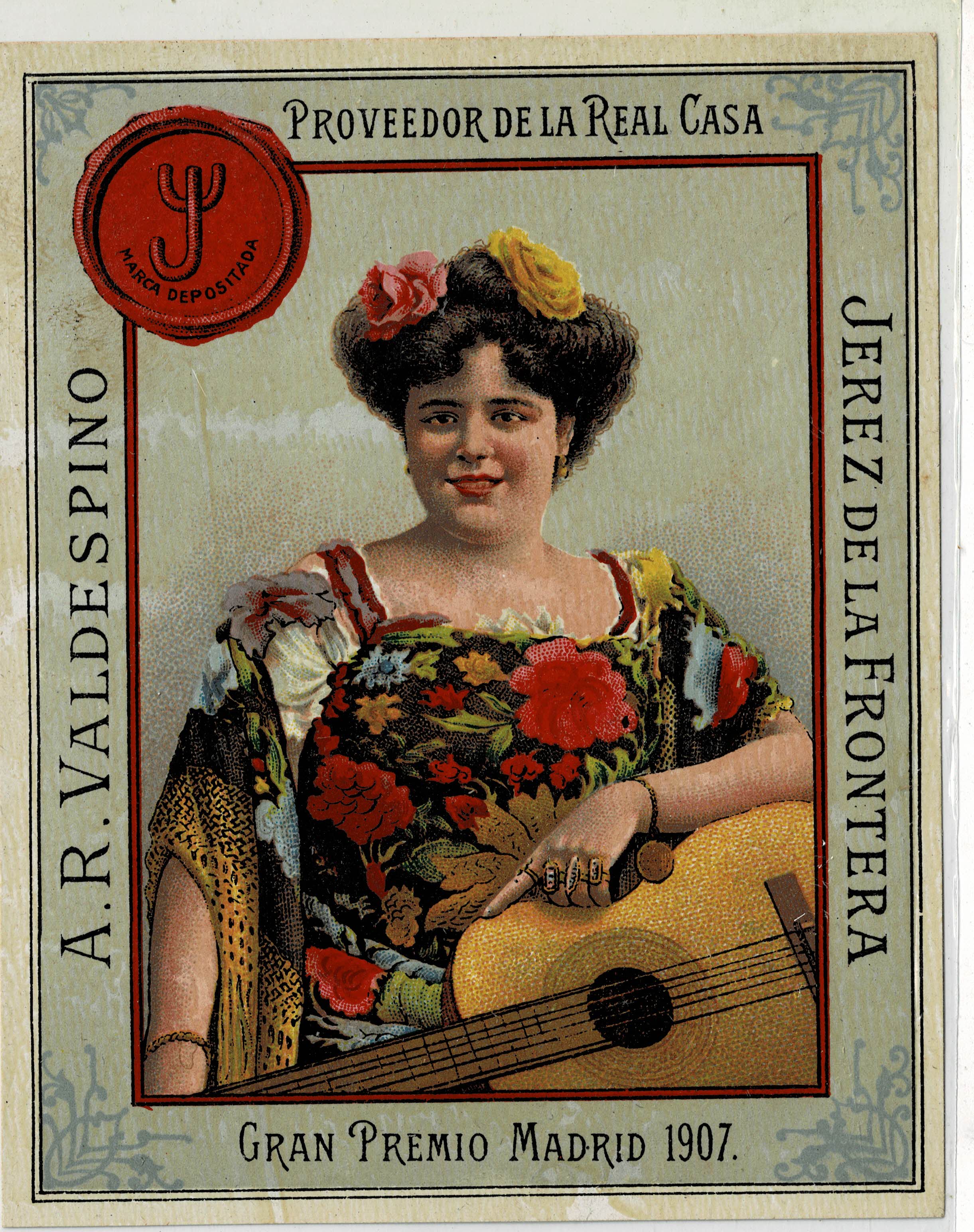 ETIQUETA DE VINO A.R. VALDESPINMO. JEREZ - GRAN PREMIO MADRID 1907