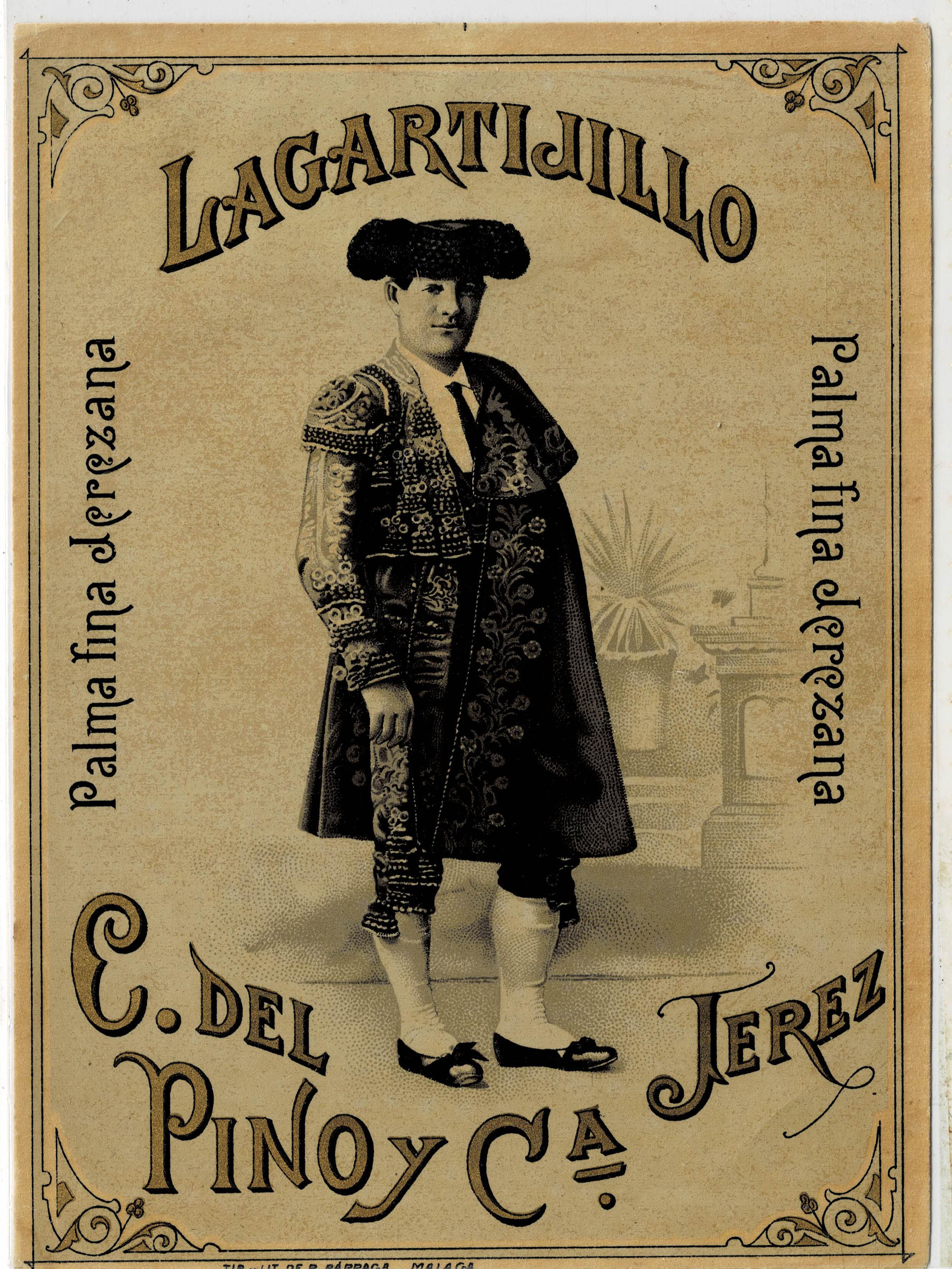 ETIQUETA VINO LAGARTIJILLO PALMA FINA JEREZANA. C. DEL PINO Y Cª. JEREZ
