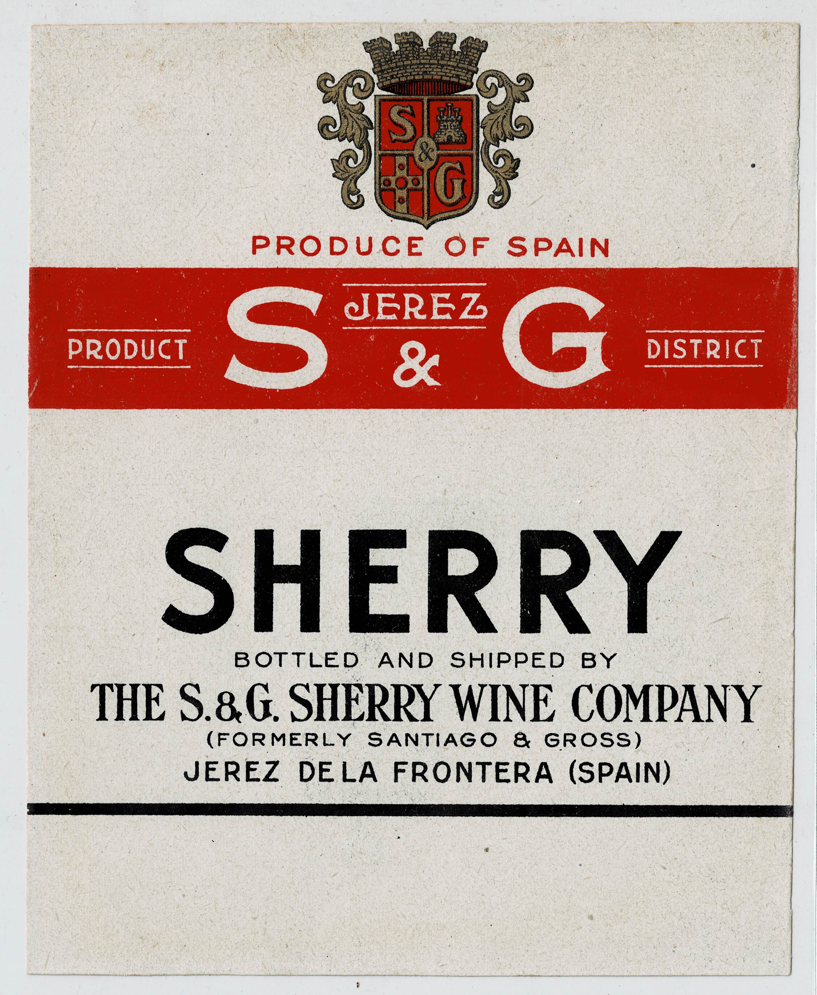 ETIQUETA VINO S & G. SHERRY WINE COMPANY. JEREZ