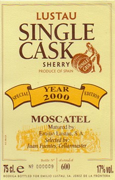 ETIQUETA DE VINO LUSTAU SINGLE CASK SHERRY YEAR 2000 MOSCATEL.