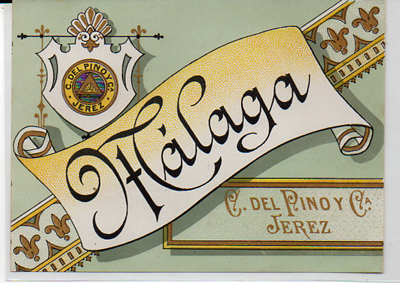 ETIQUETA DE VINO MALAGA, C. DEL PINO Y CIA. JEREZ.