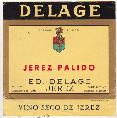 ETIQUETA DE VINO JEREZ PALIDO (VINO SECO), ED. DELAGE. JEREZ.