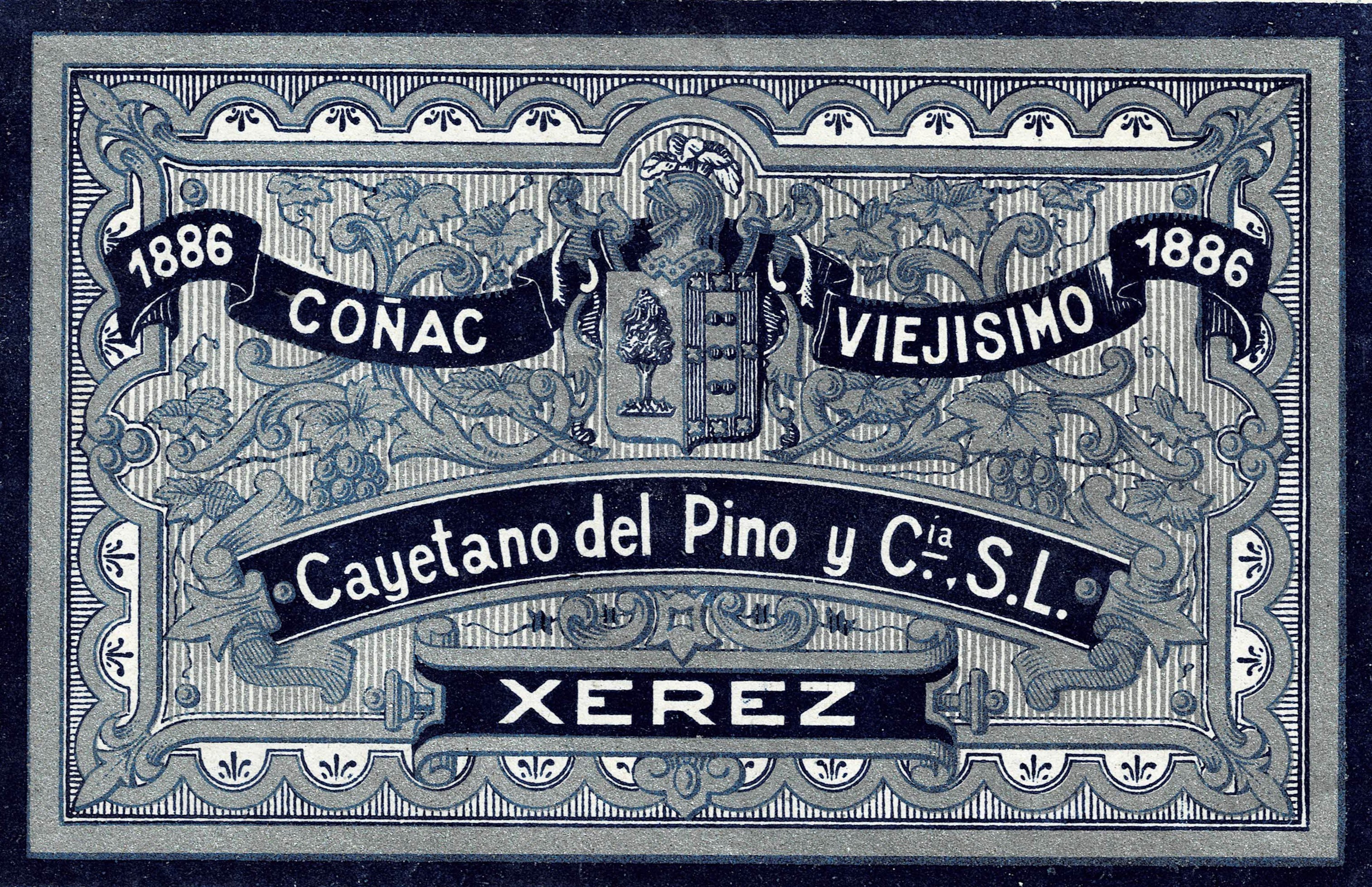 ETIQUETA COÑAC VIEJISIMO 1886. CAYETANO DEL PINO Y CIA. S.L. XEREZ