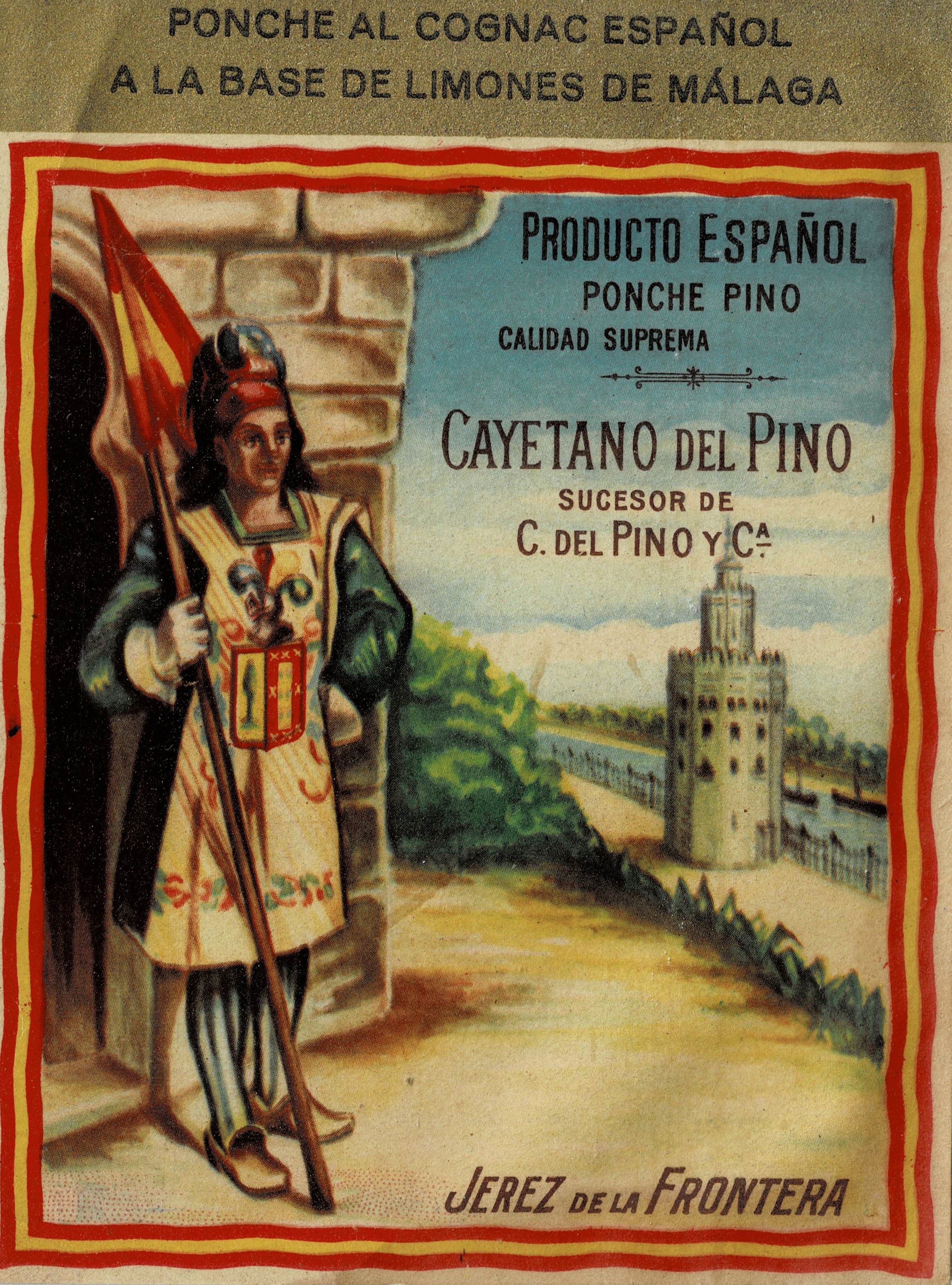 ETIQUETA PONCHE AL COGNAC. CAYETANO DEL PINO. JEREZ