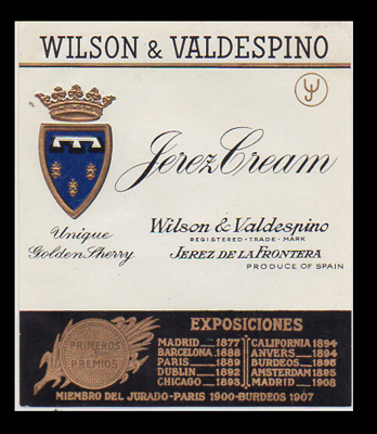 ETIQUETA DE VINO JEREZ CREAM. WILSON & VALDESPINO - JEREZ DE L FRONTERA.