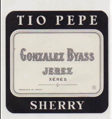 ETIQUETA DE VINO TIO PEPE - GONZALEZ BYASS, JEREZ. SHERRY.