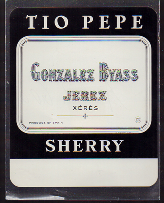 ETIQUETA DE VINO TIO PEPE - GONZALEZ BYASS, JEREZ. SHERRY.