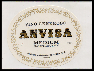 ETIQUETA DE VINO GENEROSO ANVISA MEDIUM HALBTROCKEN - BODEGAS ANDALUZAS DE VINOS, S.A.