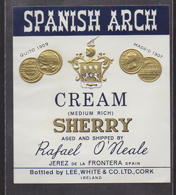 ETIQUETA DE VINO CREAM (MEDIUM RICH) SHERRY SPANISH ARCH - RAFAEL O'NEALE - JEREZ.