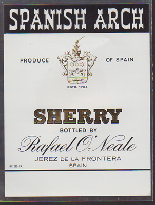 ETIQUETA DE VINO SPANISH ARCH - SHERRY - RAFAEL O'NEALE - JEREZ DE LA FRONTERA