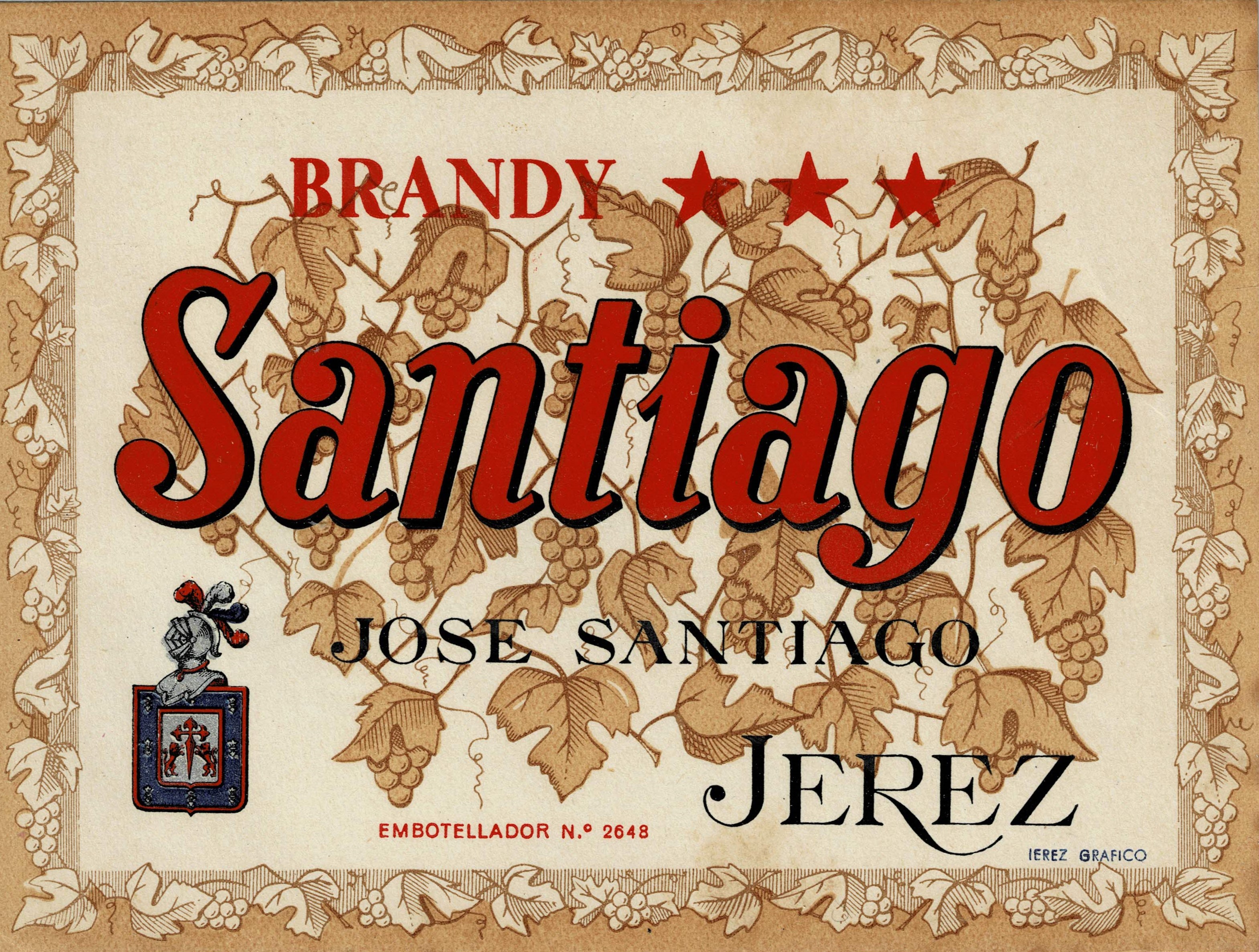 ETIQUETA BRANDY SANTIAGO. JOSE SANTIAGO. JEREZ