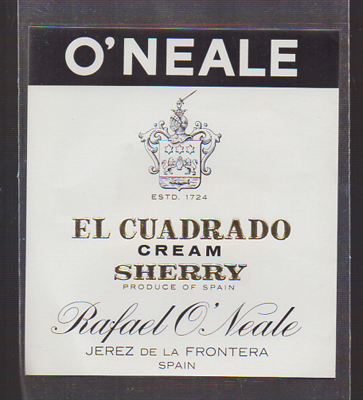 ETIQUETA DE VINO EL CUADRADO, CREAM SHERRY - RAFAEL O'NEALE, JEREZ DE LA FRONTERA.