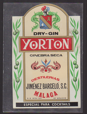 ETIQUETA DE DRY-GIN KRAUEL (ESPECIAL COMBINADOS) FABRICADA POR VICUSOL - MALAGA