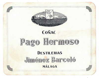 ETIQUETA COÑAC PAGO HERMOSO - DESTILERIAS JIMENEZ BARCELO, MALAGA.