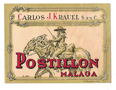 ETIQUETA DE VINO. POSTILLON, MALAGA - CARLOS J. KRAUEL S. EN C.