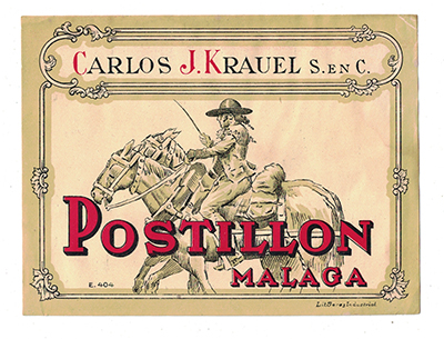 ETIQUETA DE VINO. POSTILLON, MALAGA - CARLOS J. KRAUEL S. EN C.