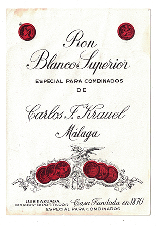 ETIQUETA RON BLANCO SUPERIOR - CARLOS J. KRAUEL S. EN C., MALAGA.
