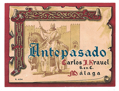 ETIQUETA DE VINO ANTEPASADO, CARLOS J. KRAUEL, S. EN C. - MALAGA.