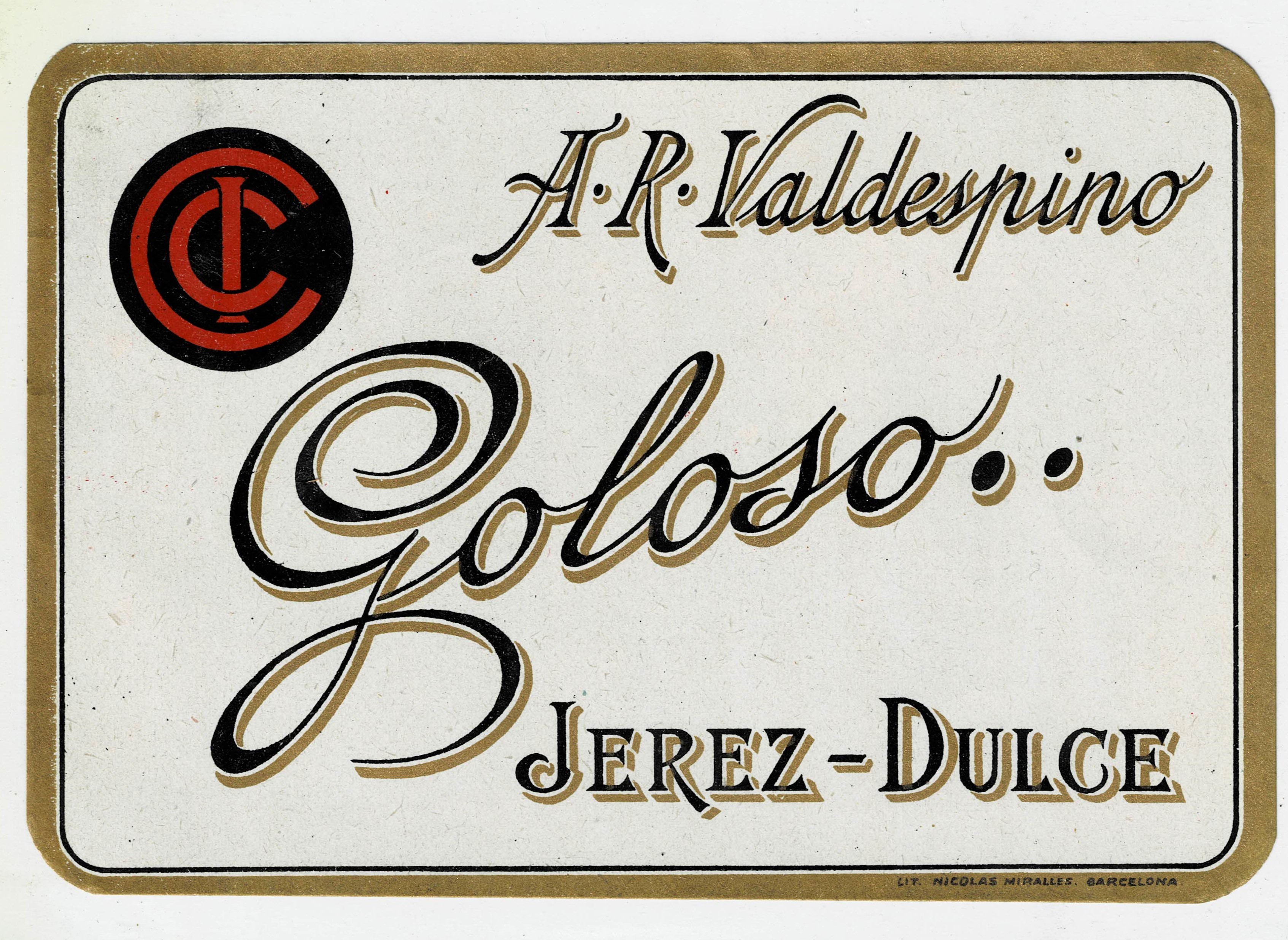ETIQUETA DE VINO D.R. VALDESPINO GOLOSO JEREZ
