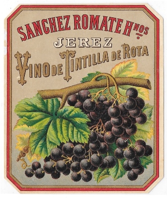 ETIQUETA DE VINO SANCHEZ ROMATE HNOS. VINO DE TINTILLA DE ROTA, JEREZ