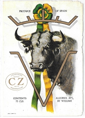 ETIQUETA DE VINO J.M. RIVERO, JEREZ CZ PRODUCE OF SPAIN