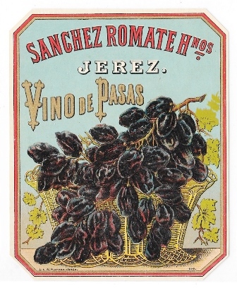 ETIQUETA DE VINO SANCHEZ ROMATE HERMS. VINO DE GUINDAS, JEREZ