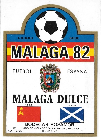ETIQUETA DE VINO MALAGA DULCE BODEGAS ROSAMOR MALAGA 82 FUTBOL ESPAÑA