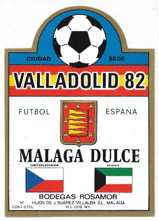 ETIQUETA DE VINO MALAGA DULCE BODEGAS ROSAMOR VALLADOLID 82 FUTBOL ESPAÑA