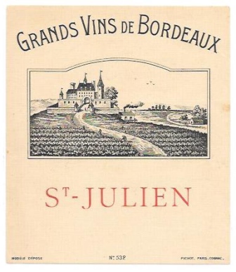 ETIQUETA DE VINO GRANDS VINS DE BORDEAUX ST. JULIEN