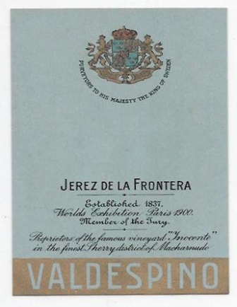 ETIQUETA DE VINO VALDESPINO, JEREZ DE LA FRONTERA