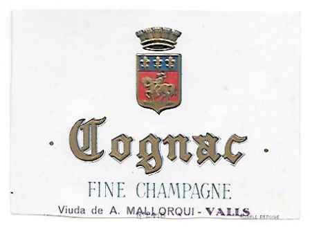 ETIQUETA DE VINO COGNAC FINE CHAMPAGNE VUIDA DE A. MALLORQUI, VALLS
