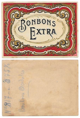 ETIQUETA DE VINO BONBONS EXTRA. (NOTAS EN REVERSO)